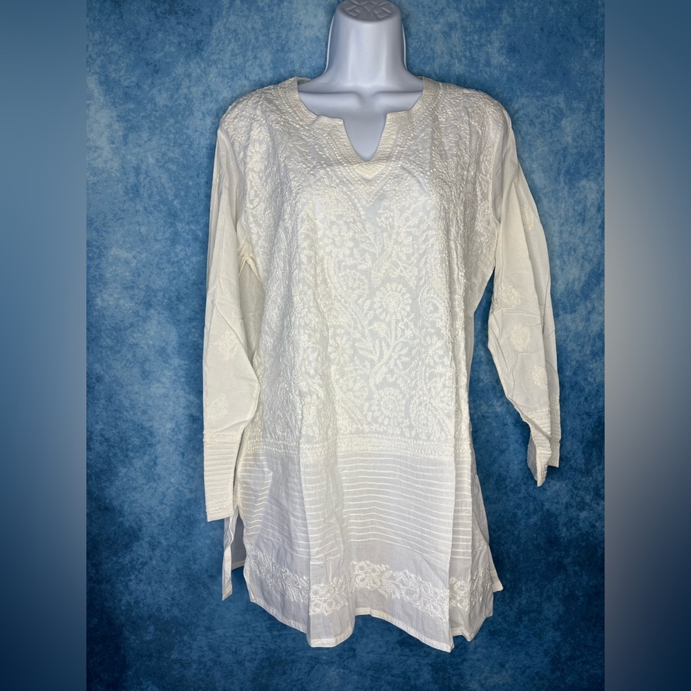 KC Signatures Signature Cream Embroidered Women's Tunic Top